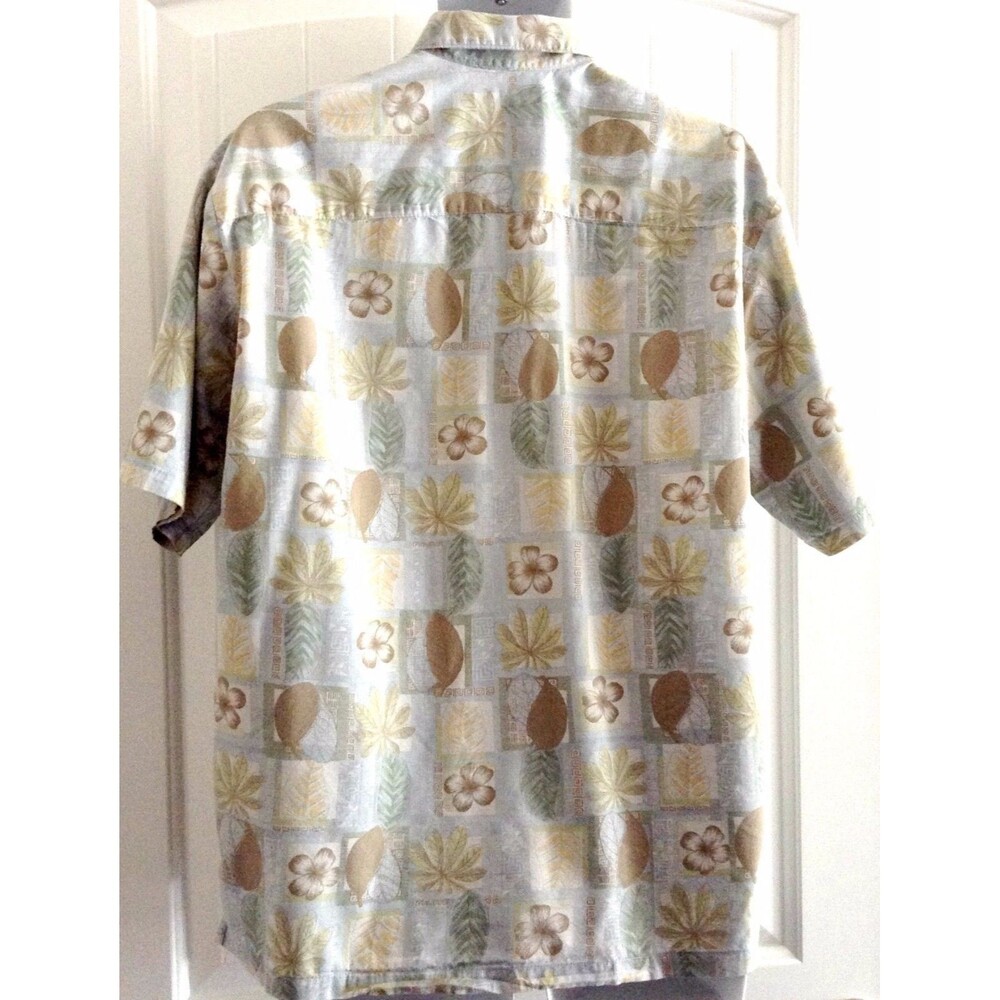 Pau Hana Men's Shirt Medium Hawaii Aloha Blue Beige Green Leaf Print - Picture 3 of 4